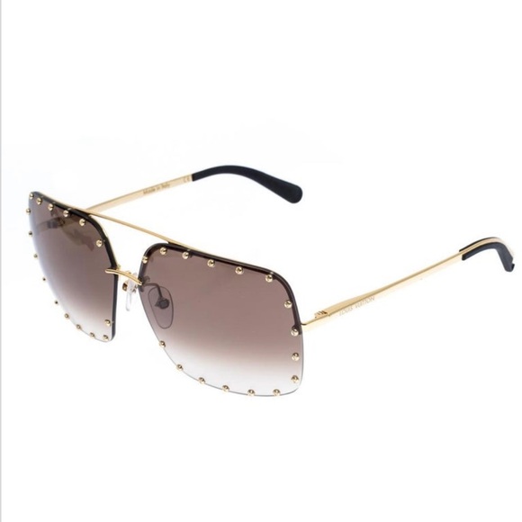 LOUIS VUITTON | Square Metal Goldtoned Studded—The Party Sunglasses RG0188 - Picture 3 of 7